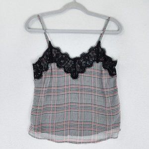 Abercrombie & Fitch Shirt Womens Extra Small Black Red Plaid Lace Cami Tank Top